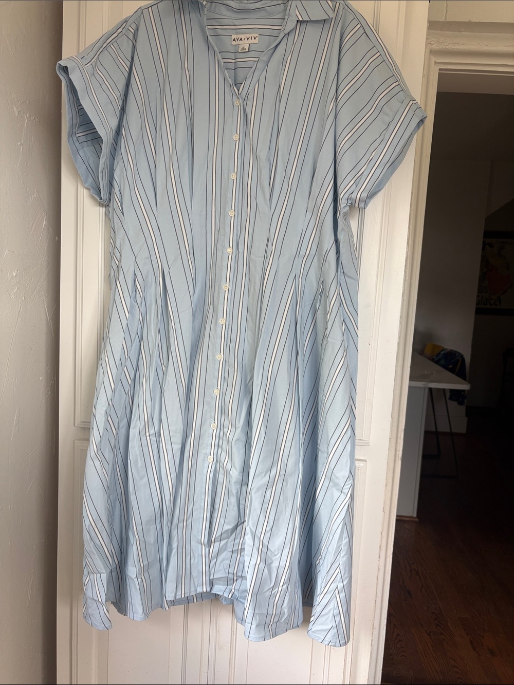 Ava & Viv Light Blue Striped Midi Shirt Dress